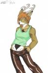 5_fingers anthro antlers biped black_nose bulge clothed clothing fingers fur hair horn looking_at_viewer male orange_hair red_eyes shirt simple_background solo standing tank_top topwear white_background koshkio james_(koshkio) deer mammal 2010 hi_res