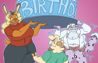 2_horns 3_fingers 4_fingers anthro arms_bent bangs big_breasts birthday birthday_cake black_bottomwear black_clothing black_eyebrows black_pants black_spots blonde_hair blue_eyes blue_outline bottomwear breasts brown_ear_tips brown_eyes brown_facial_hair brown_goatee brown_hair brown_horn cake cleavage clenched_teeth clothed clothed_anthro clothed_female clothed_male clothing dessert dipstick_ears dipstick_tail ear_markings eyebrows facial_hair fangs female fingers food freckled_face freckles fully_clothed fully_clothed_anthro fully_clothed_female fur goatee green_clothing green_shirt green_t-shirt green_topwear group hair happy hoodie hooved_fingers hooves horn huge_thighs larger_anthro larger_female leaning leaning_forward long_ears male markings medium_hair multicolored_ears multicolored_hair navel open_clothing open_hoodie open_mouth open_smile open_topwear orange_body orange_fur orange_tail outline pants pink_background pink_bottomwear pink_clothing pink_nose pink_shorts purple_tail red_clothing red_shirt red_topwear scut_tail shirt short_tail shorts simple_background size_difference smile smiling_at_another smiling_at_each_other spots spotted_body spotted_fur spotted_markings spotted_tail standing t-shirt tail tail_markings tan_hair tan_inner_ear tan_tail teeth text thick_thighs topwear trio tucked_shirt two_tone_hair two_tone_tail wavy_hair white_body white_clothing white_fur white_hair white_hoodie white_inner_ear white_tail_tip white_topwear worried_look goattrain al_(goattrain) lavender_(no_11) marigold_eastwood bovid caprine felid goat lagomorph leporid mammal pantherine rabbit snow_leopard 2025 digital_drawing_(artwork) digital_media_(artwork) english_description english_text flat_colors hi_res