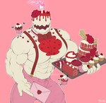 2024 abs absurd_res anthro barazoku biceps big_muscles biped cake cancancancelled dessert food for_a_head hi_res looking_at_viewer male muscular muscular_anthro muscular_male object_head pecs solo white_body