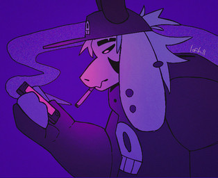 anthro bone cigarette clothing ear_piercing electronics fur hair hat headgear headwear hoodie horn long_hair male phone piercing skull smoking solo topwear white_body white_fur lofihill undertale undertale_(series) asriel_dreemurr_(god_form) boss_monster_(undertale) bovid caprine mammal