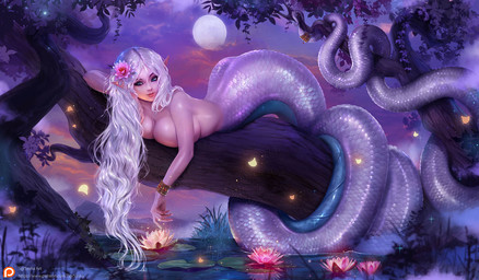 accessory apode big_breasts big_butt bracelet breasts butt female female_humanoid flower flower_in_hair hair hair_accessory humanoid_pointy_ears jewelry legless nude plant pointy_ears serpentine solo split_form tigrsasha draconcopode humanoid lamia reptile scalie snake hi_res