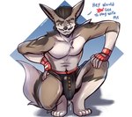 anthro bodily_fluids bulge clothed clothing detailed_bulge facial_hair fluffy genital_fluids genital_outline male muscular partially_clothed penis_outline pose precum scar solo underwear underwear_down midnight_blue canid canine canis fox hybrid mammal wolf hi_res pinup