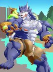 abs anthro big_bulge bottomwear bulge chest_tuft claws clothed clothing detailed_bulge fangs fur genital_outline grey_body grey_fur looking_at_viewer male muscular muscular_anthro muscular_male nipples outside penis_outline solo step_pose teeth topless torn_clothing tuft daikitei league_of_legends mythology riot_games tencent warwick_(lol) canid canine canis mammal mythological_canine mythological_creature werecanid werecanine werecreature werewolf wolf 2019 hi_res portrait three-quarter_portrait