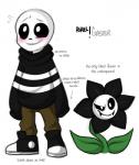 alternate_universe blush bone bottomwear clothed clothing flower footwear leaf legwear long_sleeves male not_furry pants plant shoes skeleton skull smile sneakers solo sweater text topwear friisans altertale undertale undertale_(series) gaster gaster_(altertale) animated_skeleton undead digital_media_(artwork) english_text hi_res