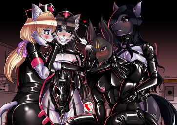 accessory aftercare anthro bdsm big_breasts black_collar blue_eyes bodily_fluids bondage bound breasts clothed clothing collar corset dominant dominant_female dominatrix dungeon ear_piercing erection female footwear forced fur gas_mask genitals gimp_mask gimp_suit gloves group hair handwear hat headgear headwear huge_breasts latex latex_clothing latex_gloves latex_handwear latex_skinsuit legwear lingerie looking_at_viewer male male/female mask medical nipple_fetish nipple_play nipples nude nurse nurse_clothing nurse_hat nurse_headwear nurse_uniform orgasm pasties penile penis penis_milking piercing purple_eyes roleplay sex_toy shoe_dangle shoe_sniffing shoes skinsuit sniffing sniffing_clothes submissive submissive_anthro submissive_male tail tight_clothing topwear uniform cosia anudin brienne_(cosia) camila_(cosia) canid canine canis domestic_cat equid equine felid feline felis horse mammal wolf absurd_res digital_drawing_(artwork) digital_media_(artwork) hi_res