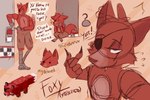 2022 3:2 animatronic anthro canid canine clothing dialogue digital_media_(artwork) ellipsis english_text exclamation_point eye_patch eyewear feral feralized five_nights_at_freddy's fox foxy_(fnaf) fur hi_res machine male mammal microsoft minecraft mojang nezubunn question_mark red_body red_fur robot scar scottgames solo text xbox_game_studios yellow_eyes