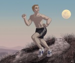 2012 abs bottomwear clothed clothing footwear hair human jewelry jogging male mammal moon necklace night not_furry outside pants plantigrade running sabretoothed_ermine shoes sky solo topless