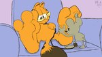 3_toes anthro chair duo featureless_crotch feet foot_fetish foot_focus foot_grab foot_rub furniture male sitting soles spread_toes toes vortex_imp garfield_(series) garfield_the_cat domestic_cat felid feline felis mammal mouse murid murine rodent 16:9 widescreen