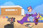 ageplay anthro blue_eyes blue_onesie blush brown_eyes carpet changing_table clean_diaper clothing controller diaper diaper_pail diaper_pile diaper_under_onesie distracted fart fart_cloud feet fur gaming grumbling_tummy hair heterochromia hindpaw holding_controller holding_object impending_feces impending_urination infantilism male multicolored_body multicolored_fur nursery onesie paws playing_video_game playmat plushie purple_body purple_fur raised_tail roleplay rumbling_stomach sitting solo spread_legs spreading tail tan_body tan_fur tan_hair two_tone_body two_tone_fur upset_stomach tennettthedl adastra adastra_(series) echo_project gamecube nintendo amicus_(adastra) tennet canid canine canis mammal wolf hi_res