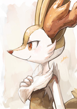 3_fingers ambiguous_anthro ambiguous_gender anthro arm_tuft biped blush cheek_tuft chest_tuft closed_smile eyelashes facial_tuft fingers flat_chested fur hand_on_chest inner_ear_fluff looking_away mouth_closed multicolored_body multicolored_fur nude_ambiguous nude_anthro orange_body orange_eyes orange_fur orange_inner_ear_fluff orange_nose pointy_ears prick_ears shoulder_tuft side_view simple_background smile solo standing tail tuft white_body white_fur yellow_body yellow_fur yellow_tail ikei nintendo pokemon braixen canid generation_6_pokemon mammal pokemon_(species) 2021 colored digital_media_(artwork) digital_painting_(artwork) half-length_portrait hi_res monochrome painting_(artwork) portrait sepia shaded signature