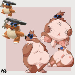 anthro anus balls belly big_belly blush brown_body butt eyewear flaccid genitals goggles male overweight overweight_male penis small_penis solo shelbyzangoose mario_bros nintendo eulipotyphlan mammal mole_(animal) rocky_wrench 1:1 2025 hi_res