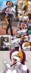 9_panel_comic anthro bent_over bodily_fluids bottomwear clothing dialogue drooling duo duo_focus extreme_size_difference female fur garter_straps group legwear lying male male/female mask medical_instrument micro on_back open_mouth orange_body orange_fur purse saliva saliva_string scientific_instrument sharp_teeth shirt sitting size_difference skirt speech_bubble standing surgical_mask teeth text thigh_highs tongue tongue_out topwear walking white_body white_fur allsonwa ada_(allsonwa) vison_(allsonwa) canid canine fox mammal mouse murid murine rodent absurd_res comic english_text hi_res
