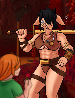 anthro athletic clothed clothing duo female male male/female muscular skimpy lewdraru microsoft minecraft mojang xbox_game_studios mammal piglin suid suine absurd_res hi_res