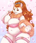 anthro belly big_belly big_breasts bra breasts cheek_tuft chest_tuft cleavage clothed clothing facial_tuft fangs female frilly frilly_clothing frilly_underwear fur hair huge_breasts lingerie long_hair looking_at_viewer navel open_mouth orange_body orange_fur orange_hair overweight overweight_anthro overweight_female panties pink_bra pink_clothing pink_panties pink_underwear red_eyes solo teeth tuft underwear white_body white_fur tiggybloom felid mammal hi_res