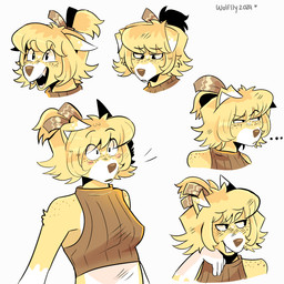 accessory anthro bangs black_eyebrows black_eyes black_mouth blonde_hair blush blush_lines breasts brown_clothing brown_crop_top brown_hair_tie brown_nose brown_shirt brown_topwear clothed clothed_anthro clothed_female clothing crop_top dipstick_ears ear_markings ellipsis eye_through_hair eyebrow_through_hair eyebrows female female_anthro floppy_ears freckled_shoulders freckles fur hair hair_accessory hair_tie happy light markings medium_breasts medium_hair multicolored_ears nipple_outline open_mouth open_smile ponytail sad shirt shocked simple_background smile solo suspicious text thin_eyebrows topwear translucent translucent_hair white_background white_body white_ear_tips white_fur white_inner_ear wolflly10 daisy_(wolflly10) canid canine canis mammal red_wolf wolf 1:1 2024 absurd_res artist_name colored dated digital_drawing_(artwork) digital_media_(artwork) hi_res lighting multiple_images shaded spanish_description