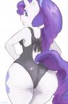 2014 anthro anthrofied backless_clothing backless_swimsuit big_butt blue_eyes blue_eyeshadow bow_swimsuit bow_swimwear butt clothed clothing cutie_mark equid equine eyeshadow female friendship_is_magic fur hair hasbro hi_res horn looking_back makeup mammal my_little_pony mythological_creature mythological_equine mythology one-piece_swimsuit open-back_swimsuit purple_hair rarity_(mlp) rear_view simple_background solo swimwear the-rasp-b unicorn white_background white_body white_fur wide_hips