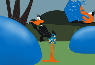 anthro body_expansion body_inflation boxers_(clothing) clothing curious expansion inflation male puffed_cheeks slime slime_balls slime_inflation solo underwear unit_52_(artist) looney_tunes warner_brothers daffy_duck anatid anseriform avian bird duck 2026 hi_res