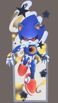 abstract_background anthro black_sclera blue_body brown_background front_view grey_body looking_at_viewer machine male red_eyes simple_background solo star mennnntaiko sega sonic_the_hedgehog_(series) metal_sonic robot 2020 digital_media_(artwork) hi_res