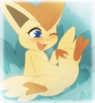 after_masturbation bodily_fluids breasts butt_wings female flat_chested genital_fluids genitals masturbation pussy sitting smile solo spreading unusual_wing_placement vaginal_fluids wings darkmirage nintendo pokemon generation_5_pokemon legendary_pokemon pokemon_(species) victini hi_res