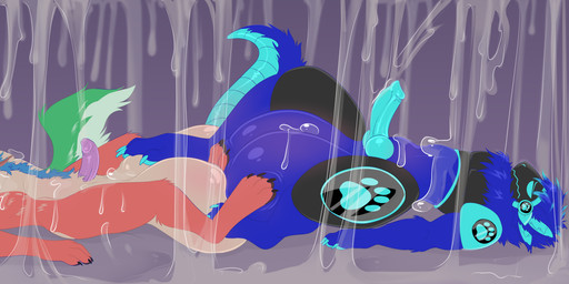 anthro bodily_fluids cum dripping erection excessive_cum excessive_genital_fluids fur genital_fluids genitals hyper hyper_cum leaking_precum lying machine male nude orgasm paws penetration penis precum precum_drip precum_on_ground precum_on_penis precum_squirt precum_string sex tail omez protogen absurd_res hi_res