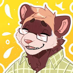 anthro bodily_fluids brown_body brown_fur checkered checkered_clothing checkered_shirt checkered_topwear cheek_tuft clothing eyes_closed eyewear facial_markings facial_tuft fangs fur glasses green_clothing green_shirt green_topwear head_markings inner_ear_fluff male markings mask_(marking) neck_tuft open_mouth pattern_clothing pattern_shirt pattern_topwear pink_nose shirt simple_background smile solo sweat sweatdrop tan_body tan_fur teeth topwear tuft whiskers yellow_background kaionart fenrir_the_ferret domestic_ferret mammal mustelid musteline true_musteline weasel 1:1 2025 digital_drawing_(artwork) digital_media_(artwork) hi_res