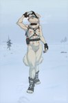 4_toes 5_fingers 6_nipples accessory anthro arm_tuft black_nose blush body_blush boots bottomless breasts casual_nudity cheek_tuft chest_tuft claws clitoral_hood clothed clothing collar crotch_tuft ear_piercing ear_ring elbow_tuft eyewear eyewear_on_head facial_tuft feet female finger_claws fingerless_gloves fingers footwear fur genitals gloves goggles goggles_on_head hair handwear harness headband hindpaw humanoid_genitalia humanoid_hands humanoid_pussy inner_ear_fluff mostly_nude mostly_nude_anthro mostly_nude_female multi_nipple nature navel neck_tuft nipples nude outdoor_nudity outside paws piercing plant plantigrade pussy pussy_blush radio_collar ring_piercing shoes small_breasts snow solo thigh_gap toe_claws toeless_boots toeless_footwear toes tree tuft walking white_body white_fur white_hair kalahari arctic_wolf canid canine canis mammal wolf 2023 colored digital_drawing_(artwork) digital_media_(artwork) full-length_portrait hi_res portrait