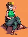 anthro breasts brown_hair clothing exclamation_point eyewear fangs feet female glasses hair long_hair non-mammal_breasts pink_body question_mark sitting smile solo teeth white_body yourfavoritelemonade xingzuo_temple gu_(diives) reptile scalie snake 2021 digital_media_(artwork) hi_res