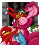 bodily_fluids breast_squish breasts claws crying female group knife non-mammal_breasts penetration snake_hood squish tail tears weapon wrap great_nix_fox mythology cobra dragon mythological_creature mythological_scalie reptile scalie snake 2013