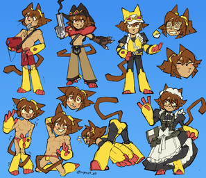 anthro breasts brown_body brown_hair clothed clothing crossgender embarrassed ftm_crossgender gun gun_arm hair handgun maid_headdress maid_uniform male ranged_weapon revolver uniform weapon weapon_arm royer27_xd gameoverse glitch_productions kit_bodega domestic_cat felid feline felis mammal absurd_res hi_res