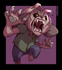 4_fingers angry anthro big_teeth biped black_border black_sclera bodily_fluids border claws clothing eyebrows fingers floppy_ears fur glowing glowing_eyes green_clothing green_shirt green_topwear hair hand_pads infected male open_mouth partially_unbuttoned purple_background roaring saliva saliva_string scary sharp_teeth shirt short_male simple_background solo tan_body tan_fur tan_hair teeth thick_eyebrows topwear torn_clothing kappadoggo spooky_month kappadoggo_(character) canid canine canis domestic_dog mammal undead zombie 2018 signature