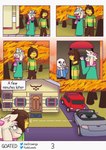 absurd_res animated_skeleton anthro autumn black_heart bone boss_monster_(undertale) bovid brown_hair caprine car clothed clothing comic comic_panel curtains curtains_open delta_rune_(emblem) deltarune diner door doormat duo effects english_text evening eyewear falling_leaves fur gesture glasses green_clothing grey_car group hair hi_res hoodie horn human joedrawings kris_(deltarune) kudalewds looking_around looking_at_object male mammal motor_vehicle open_mouth orange_leaves pattern_clothing pattern_topwear pavement pink_eyes pink_horn pink_scarf plant raised_arms ralsei red_car restaurant robe sans_(undertale) scarf shirt skeleton smile striped_clothing striped_topwear stripes symbol text topwear tree undead undertale undertale_(series) vehicle walking waving white_body white_clothing white_fur window