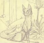 ambiguous_gender beak cheek_tuft facial_tuft feral fluffy fur leaf long_neck looking_aside outside plant pointy_ears prick_ears rock sitting smile solo tree tuft sildre mallory_(sildre) ambient_slug avian 2016 graphite_(artwork) sketch traditional_media_(artwork)