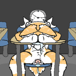 animal_genitalia animal_vulva anthro blonde_hair bodily_fluids canine_genitalia canine_vulva clock desk drooling female fur furniture genitals hair leaking nipples saliva sleeping solo table vulva white_body white_fur luftydays canid canine fox mammal 1:1 digital_media_(artwork) hi_res pixel_(artwork)