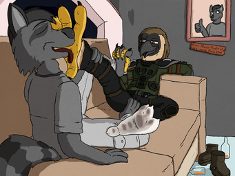 3_toes 4_toes anisodactyl anthro anthro_on_anthro armor avian_feet beak between_toes bodily_fluids boots bottle brown_eyes claws clothing container detailed_background dirty dirty_clothing dirty_feet dirty_socks drunk duo feathers feet foot_fetish foot_focus foot_grab foot_lick foot_play footwear interspecies legwear licking male male/male musk shoes sitting socks substance_intoxication sweat toe_claws toes tongue tongue_out mikedavins pirate_eagle accipitrid accipitriform avian bird eagle mammal philippine_eagle procyonid raccoon 2018 4:3 digital_media_(artwork) hi_res