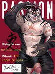 abs anthro biceps big_muscles black_body black_fur black_hair clothing fictional_magazine_cover fur genitals hair huge_muscles magazine male muscular nipples pecs penis penis_poking_out presenting pubes scar smile smiling_at_viewer solo text tongue tongue_out underwear manothesea sdorica yao_(sdorica) felid feline mammal pantherine tiger cover english_text hi_res magazine_cover