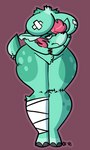 anthro breasts clothing detachable detachable_head female fur green_body green_fur hair hooves one_ear_obstructed pink_hair solo thick_thighs white_clothing wide_hips dogfluid koopsloops deer mammal undead zombie 2018 3:5