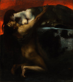 dominant dominant_female duo female feral fur interspecies kissing male male/female nipples nude realistic franz_von_stuck mythology felid human mammal mythological_creature mythological_sphinx 1895 19th_century ancient_art hi_res oil_painting_(artwork) painting_(artwork) traditional_media_(artwork) traditional_painting_(artwork)