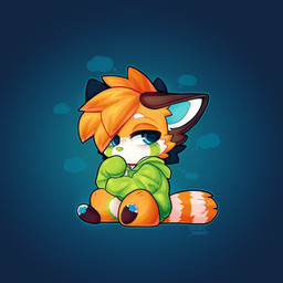 anthro blue_background blue_eyes blue_pawpads bottomless brown_body brown_fur chibi clothed clothing female fur green_body green_clothing green_fur green_hoodie green_topwear head_tuft hoodie markings orange_body orange_fur pawpads ring_(marking) ringed_tail simple_background solo striped_markings striped_tail stripes tail tail_markings topwear tuft white_body white_fur jinxit pocky_(jinxit) ailurid mammal red_panda 1:1 absurd_res digital_drawing_(artwork) digital_media_(artwork) hi_res shaded