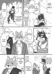 anthro black_and_white black_body black_fur book canid canine canis clothing comic cotton_(artist) dialogue domestic_dog english_text fur greyscale male mammal monochrome natsume_(tooboe_bookmark) nitobe text tooboe_bookmark tuft