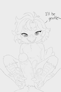 anthro balls big_penis claws curling_toes duo erection feathers feet foot_fetish foot_play footjob genitals hair looking_at_viewer male male/male messy_hair naughty_face peak penile penis pov_footjob seductive sex shota smile spread_legs spreading tail tail_feathers talon_hands talons teasing teasing_viewer teasing_with_feet text toe_claws toes toes_on_balls toes_on_penis young young_anthro young_male smol_boye kiro_the_budgie avian bird budgerigar loriinae parakeet parrot true_parrot 2:3 absurd_res hi_res monochrome