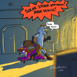 anthro ass_to_ass awkward bent_over bodily_fluids cum cum_drip cum_inside determined dialogue dipstick_ears dipstick_tail dripping duo ear_markings fur genital_fluids genitals gloves_(marking) interrupted_sex knotting leg_markings male male/male markings multicolored_ears orange_body orange_fur penis pink_body pink_fur raised_tail skateboard socks_(marking) spacecraft speech_bubble stuck_together surprised tail tail_markings unusual_fur_pattern vehicle coolskeltal95 falcy_hedgehog ruka_fawkes canid canine eulipotyphlan fox hedgehog mammal 1:1 comic digital_media_(artwork) hi_res signature