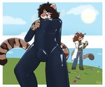 bulge clothing coat ioun_stones lab_coat latex latex_clothing null_bulge outside skinsuit tight_clothing topwear jintally blake_fezrent domestic_cat domestic_ferret felid feline felis mammal mustelid musteline true_musteline weasel 6:5 hi_res