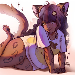 anthro belly butt female fluffy hair humanoid_face leopard_spots overweight overweight_female slightly_chubby slightly_chubby_female solo spots star tail obrykozzy felid leopard mammal pantherine 1:1 hi_res
