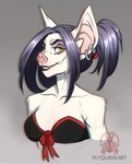 anthro bra breasts clothing ear_piercing female fur grin hair looking_at_viewer piercing ponytail sharp_teeth smile solo teeth underwear white_body white_fur yellow_sclera rotarr bat leaf-nosed_bat mammal microbat vampire_bat yangochiropteran bust_portrait portrait