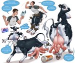 4_penises 6:5 absurd_res animal_genitalia animal_pussy anus areola big_breasts blue_eyes bovid bovid_taur bovine bovine_genitalia bovine_pussy bovine_taur breasts breasts_and_teats cattle cattle_taur clothing cloven_hooves cock_udder dialogue dicknipples fingers genitals herm hi_res hooved_fingers hooves human intersex larru-larru looking_back mammal mammal_taur multi_genitalia multi_penis multicolored_body nipples nude penis permanent permanent_transformation pussy solo taur teats torn_clothing transformation transformation_sequence two_tone_body udders unusual_anatomy unusual_genitalia_placement unusual_penis_placement