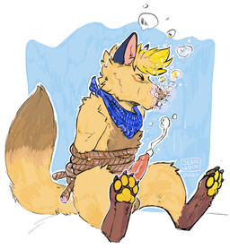animal_genitalia animal_penis anthro arms_tied asphyxiation balls bdsm bodily_fluids bondage bound breath_play brown_paws bubble canine_genitalia canine_penis cum cum_in_water cum_underwater drowning ejaculation eyes_closed fur genital_fluids genitals kerchief male pawpads paws penis puffed_cheeks restraints rope rope_bondage simple_background solo underwater water yellow_body yellow_fur yellow_pawpads jeanwoof jasper_(jasperazzi) canid canine canis mammal wolf 2020 hi_res