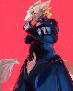 anthro bodily_fluids clitoris female front_view fur genital_fluids genitals gun looking_down pink_background ranged_weapon simple_background standing tongue tongue_out vulva weapon yamithaboi sergal 4:5 absurd_res hi_res