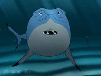 blue_body blue_fin blue_tail dialogue duo feral fish_tail gills male orange_body orange_fin shark_tail shark_teeth stripes tail talking_feral underwater water white_stripes worried chainsxwsmile disney finding_nemo pixar bruce_(finding_nemo) marlin_(finding_nemo) aquatic fish great_white_shark mackerel_shark shark white_shark 2026 animated english_audio short_playtime sound video watermark