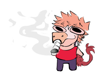 anthro black_eyes bottomwear chibi clothing denim denim_bottomwear denim_clothing drugs electronics feathered_tail feathers hair headphones headphones_around_neck jeans long_tail male marijuana orange_body orange_hair orange_scales pants pink_body pink_scales scales shirt short_hair simple_background smile smoking smoking_marijuana snout solo stoned substance_intoxication tail tank_top topwear white_background unknown_artist cavemanon_studios goodbye_volcano_high snoot_game reed_(gvh) dinosaur dromaeosaurid feathered_dinosaur feathered_scalie prehistoric_species reptile scalie theropod velociraptor 2023 digital_drawing_(artwork) digital_media_(artwork)