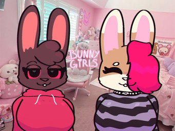 anthro big_breasts breasts brown_body brown_fur choker clothing duo female female/female fur hair heart_eyes heart_symbol hoodie jewelry necklace photo_background red_clothing red_hair red_hoodie red_topwear topwear victini_bnuuy kuroi_usagi vicky_bnuuy lagomorph leporid mammal rabbit 4:3 character_request hi_res photography_(artwork)